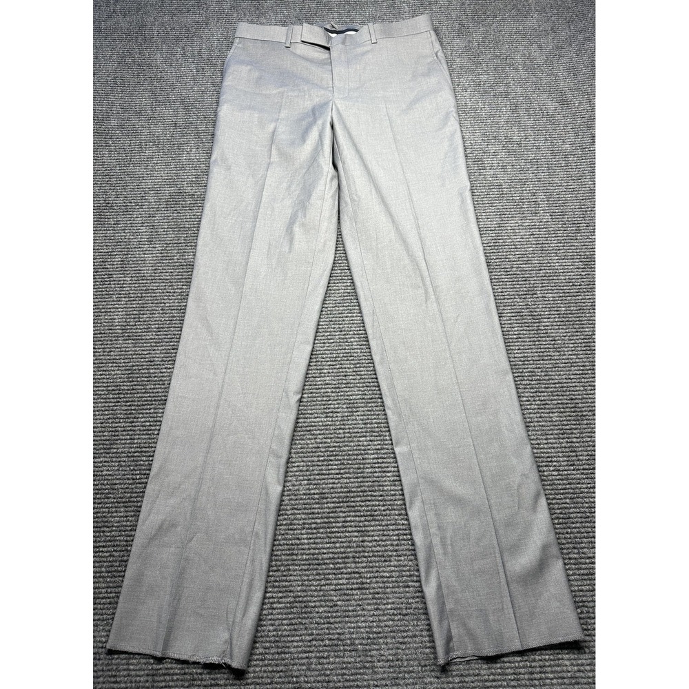 TMG Dress Pants Mens 34W Light Gray Slim Fit Flat Front‎ Unhemmed Hem Stretch